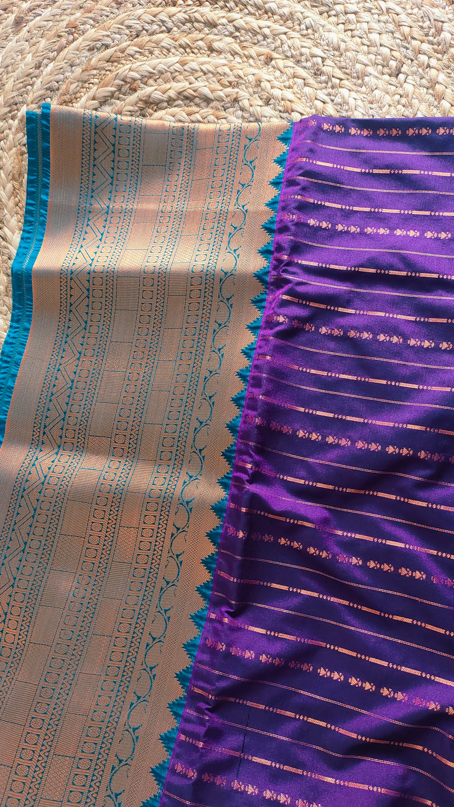 Soft silk saree golden zari - Vadamalli and Cyan green
