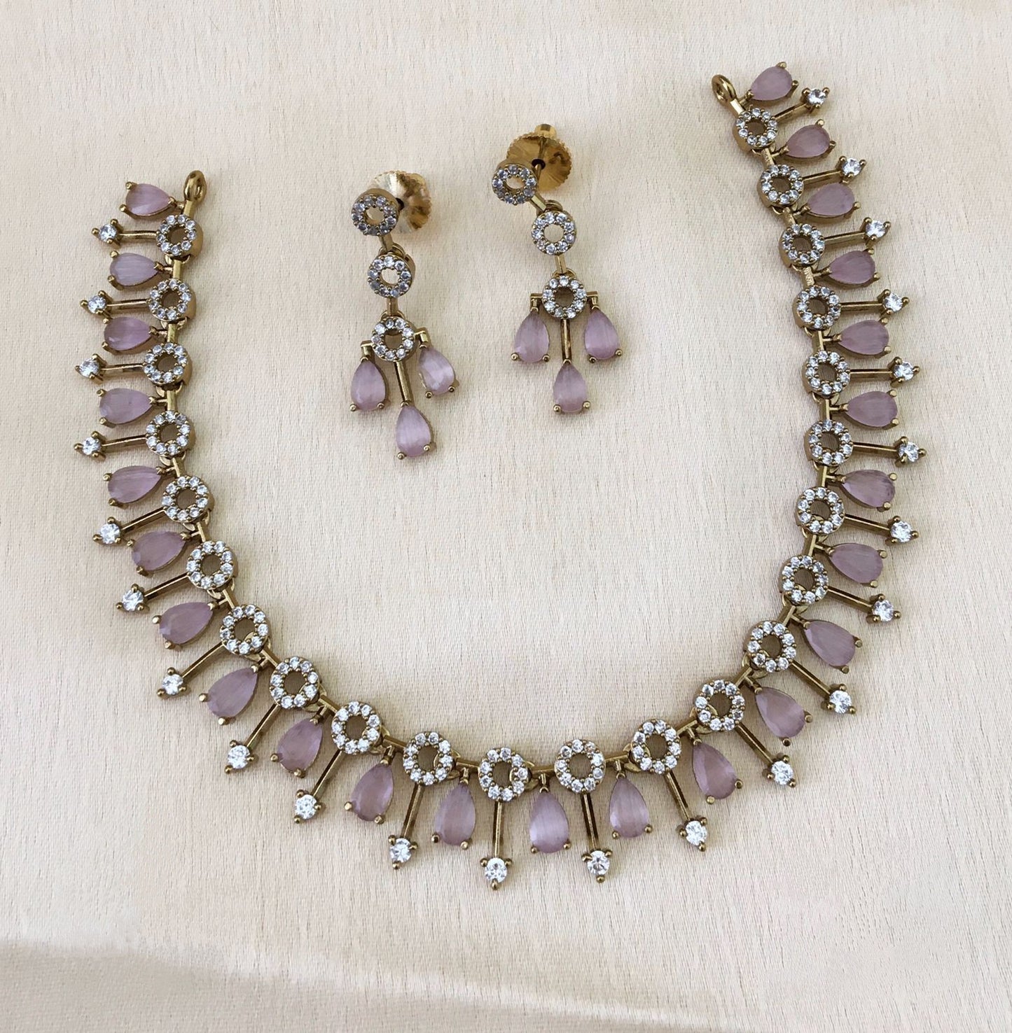 Light Pink Colour American Diamond Necklace