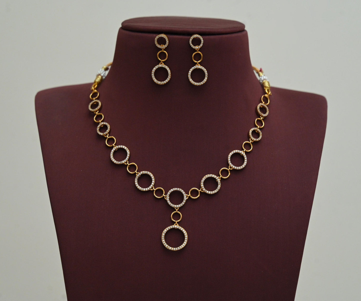 Beautiful Matte Finish CZ White Round Necklace Set-TE1507