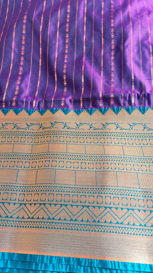 Soft silk saree golden zari - Vadamalli and Cyan green