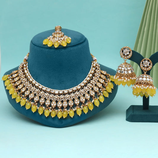 Yellow Color Kundan Necklace