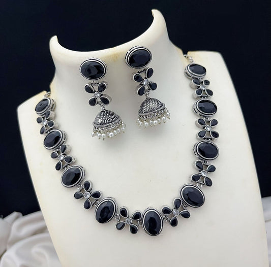 German Silver stone necklace set-TE1220