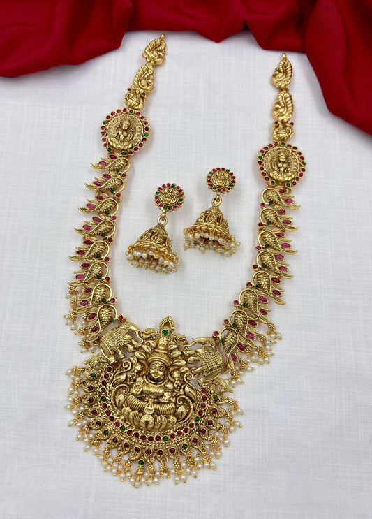 Goddess Saraswathi Matte Finish long Haram set TE1224