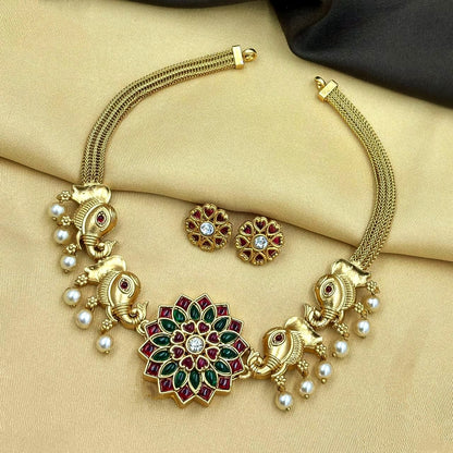 Elephant and Flower pendant Choker set TE1255