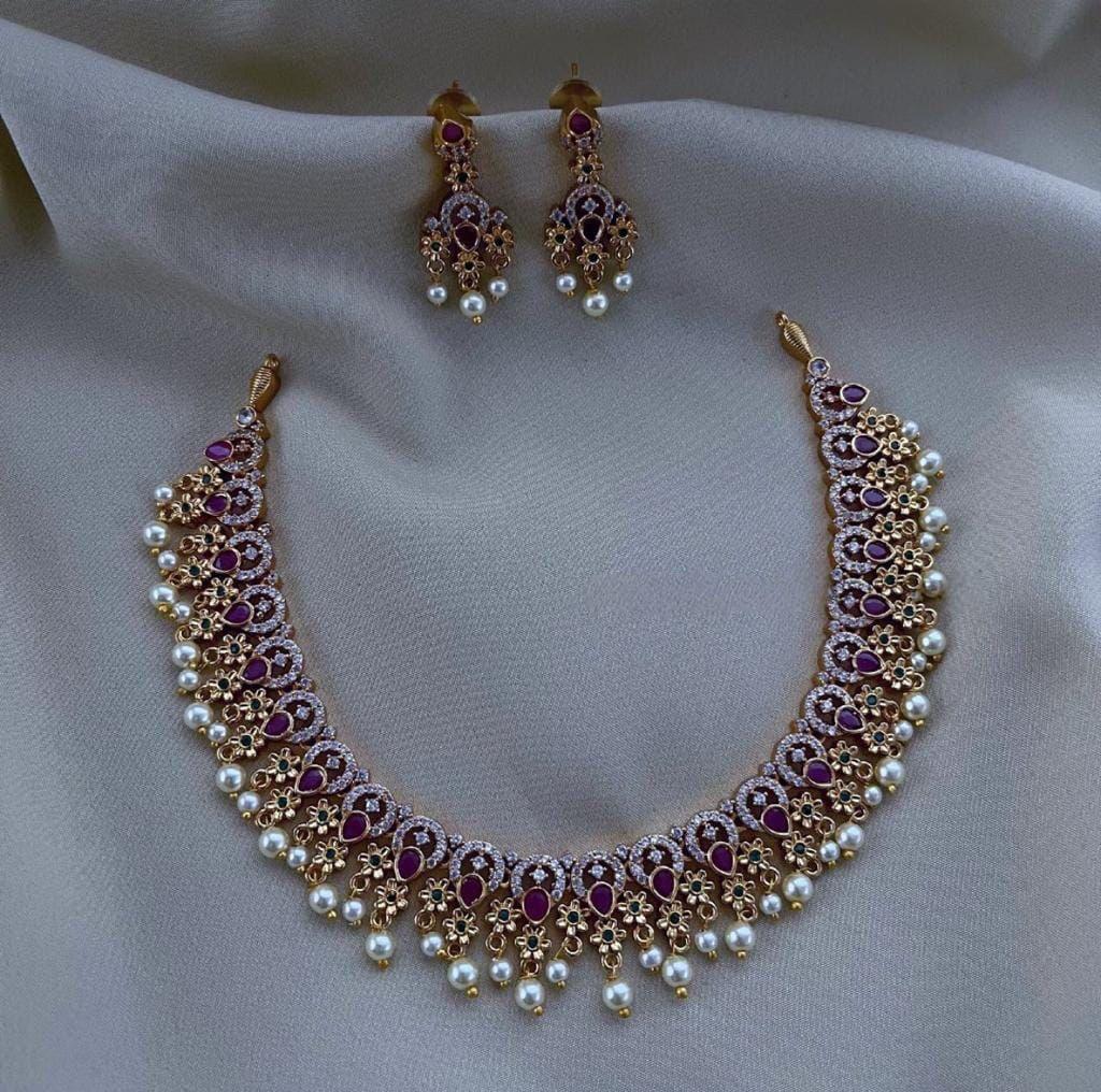 Pearl and Ruby Stone Necklace Set-TE1564