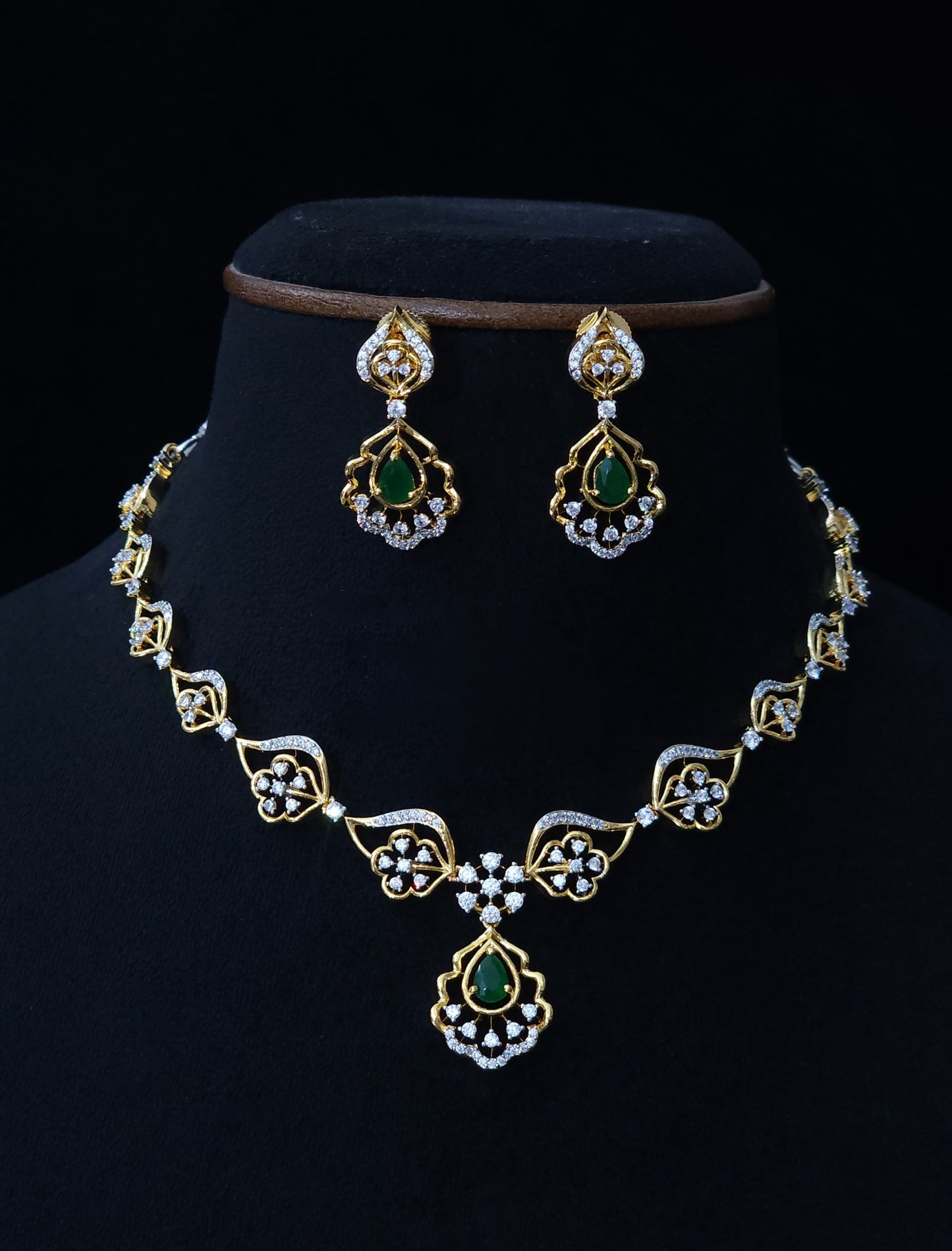 Premium diamond replica necklace green stoned