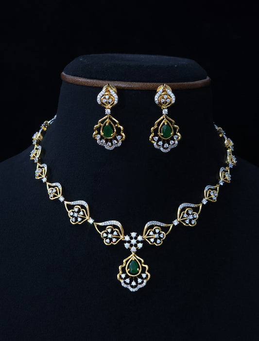 Premium diamond replica necklace green stoned