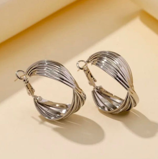 Sterling Silver Twist Hoop Earrings-TE148