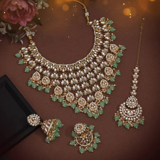 Pista Green Color Kundan Necklace Set