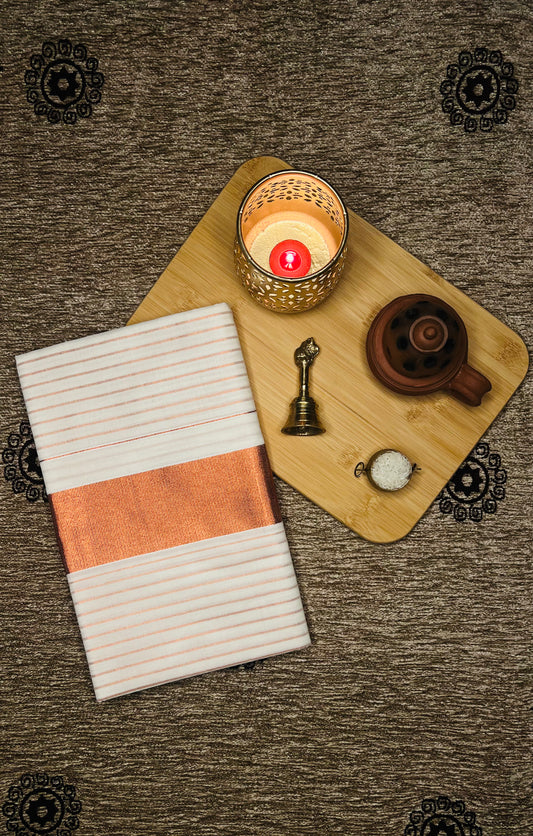 Kupram Kerala Set Saree - lines design copper kasavu