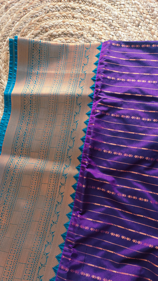 Soft silk saree golden zari -  Vadamalli and Cyan green