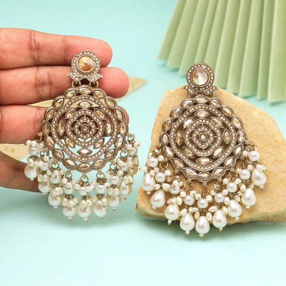 White Colour Kundan Earrings