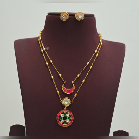 Two layered jadau kundan necklace set