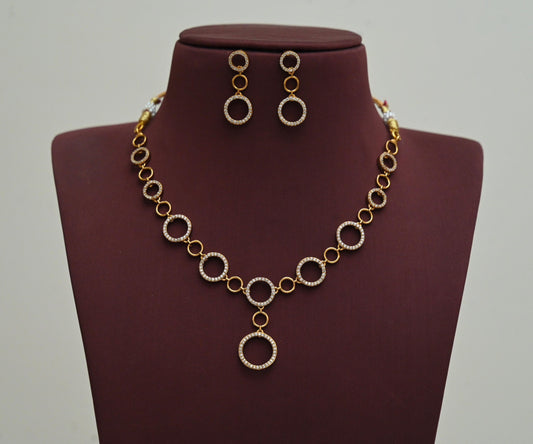 Beautiful Matte Finish CZ White Round Necklace Set-TE1507