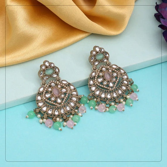 Pink and Pista Green Kundan Earrings