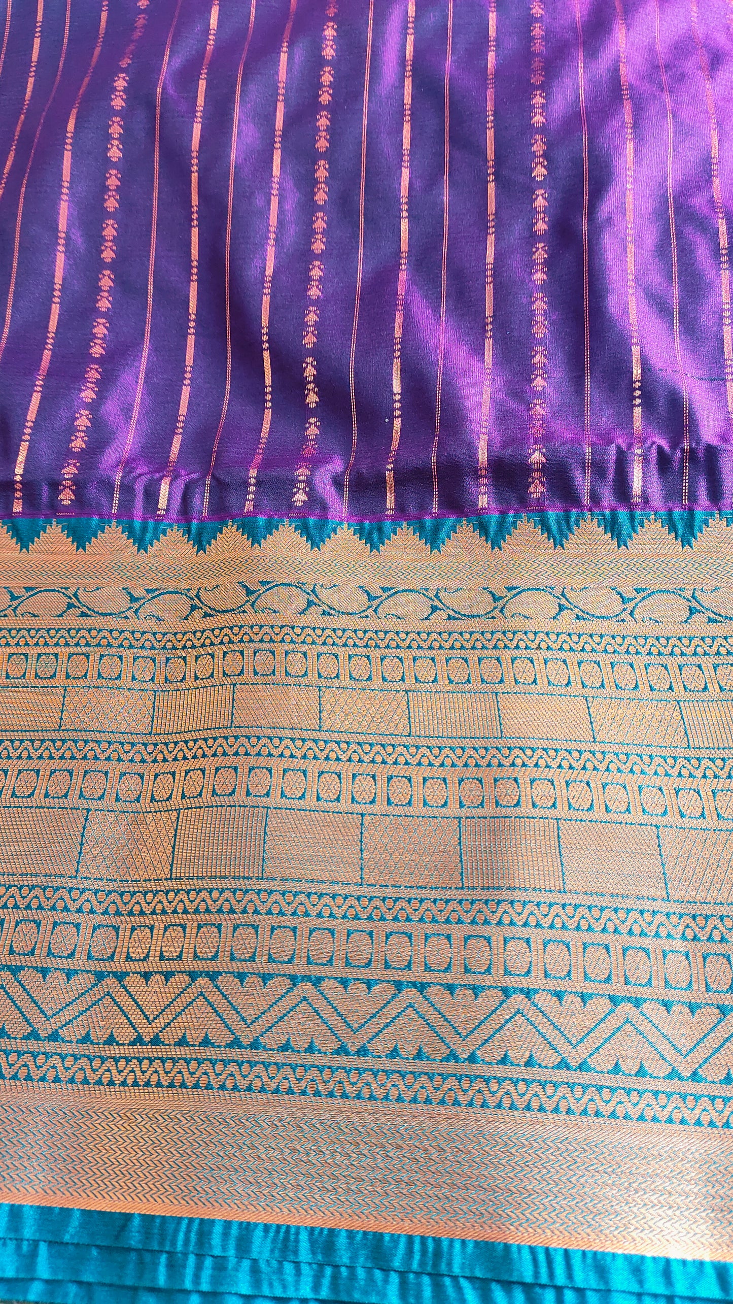 Soft silk saree golden zari -  Vadamalli and Cyan green