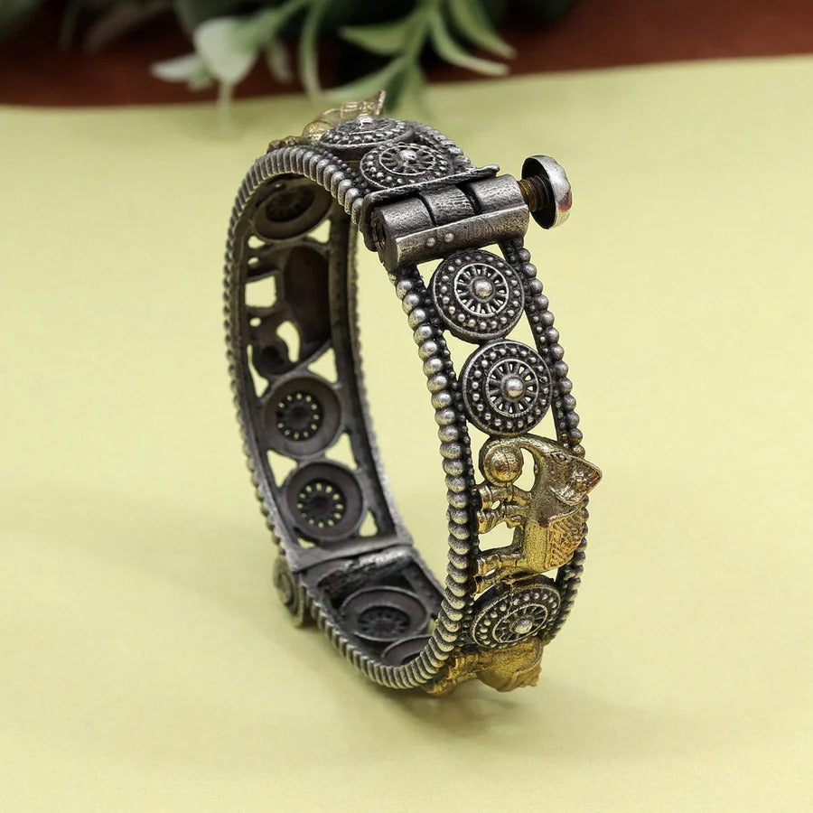 Gold & Silver Color Dual Tone Oxidised Bracelet