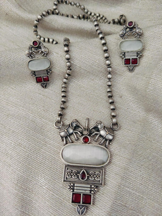 SILVER ORIGINAL STONE ELEPHANT SET-TE1240