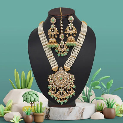 Pista Green Color Long Kundan Necklace Set